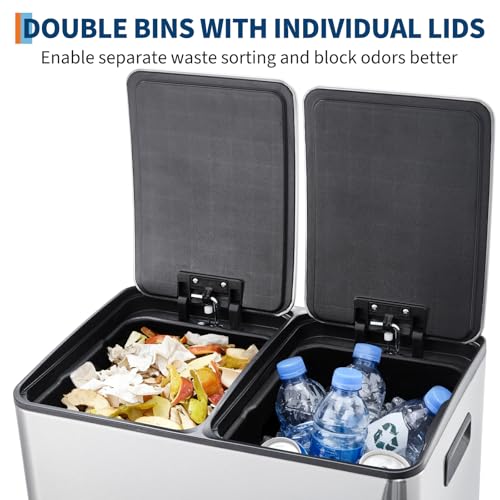 Caneca de basura doble acero inoxidable 16 gal plata miniatura 4