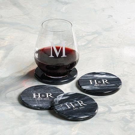 Personalized Black Marble Coasters Set of 6 4" diameter, made of 100% natural polished marble, Add 2 initial and 4 digit year, Housewarming Gift, Wedding Gift
