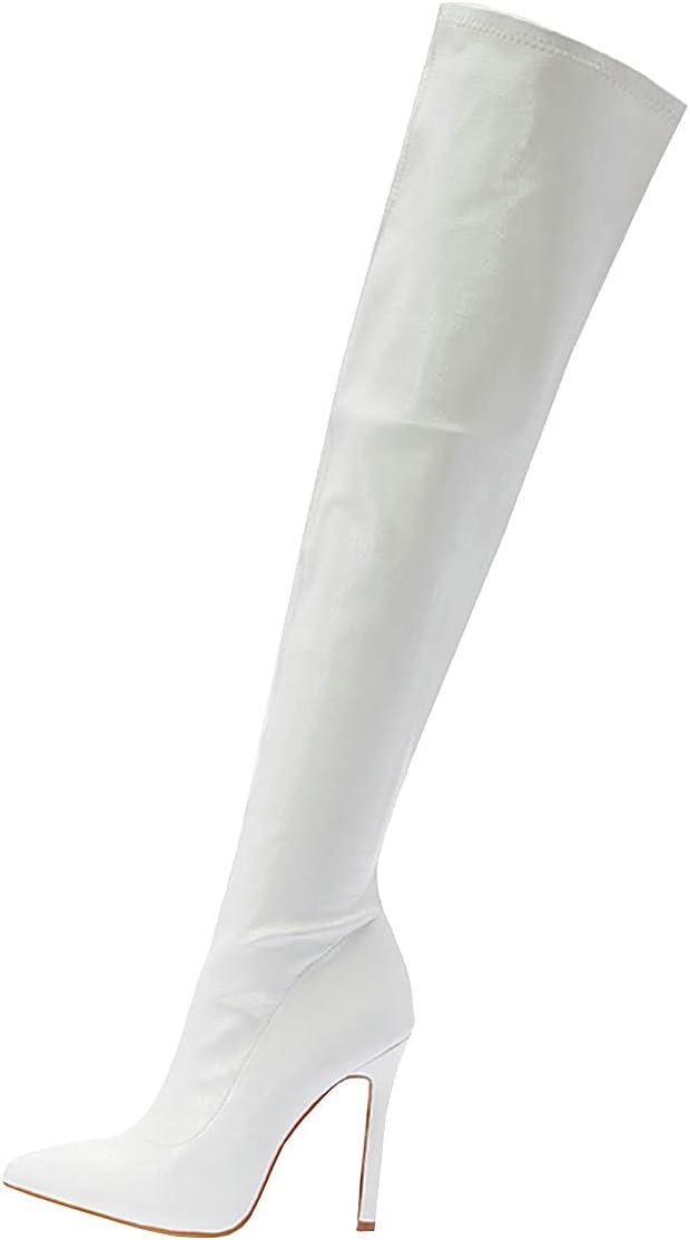 Trendenzy Womens Thigh High Pointed Toe Boots Over Knee High Heel Stiletto Boots