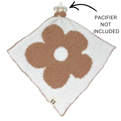 Image of Baby Lovey Pacifier /Teether Holder 10 inchx10 inch - DreamSoft Knitted Cuddly Soothie Reversible Mini Comfort Blanket - Cute Newborn Gift Essential for Babies Boys and Girls (Flower Cafe /White)