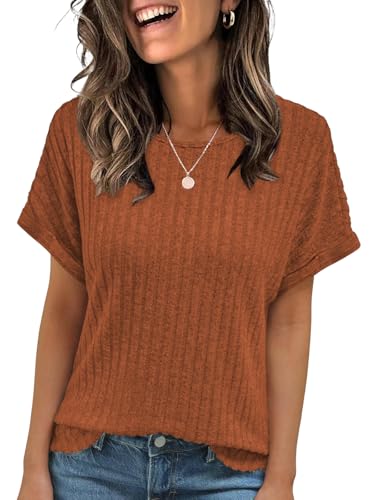 Cuptacc Ladies Tops Crew Neck Short Sleeve for Women Lightweight Women's T-Shirts Business Outfit Brown M 12-14