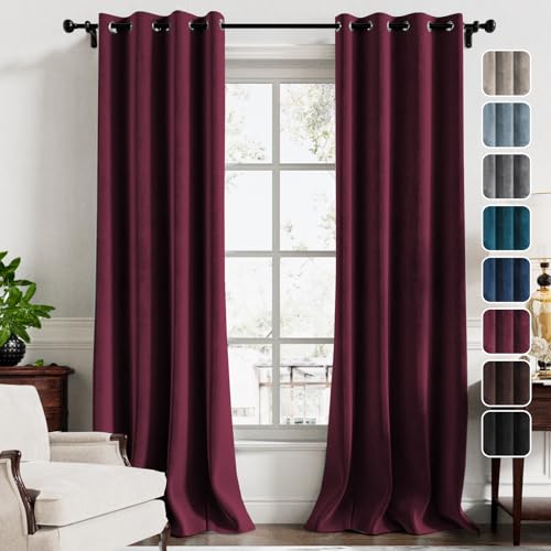 Luxury Velvet Curtains for Living Room 84 Inches Room Darkening Super Thick Soft Velvet Textured Window Curtain Drapes Thermal Insulated Grommet Decoration 2 Panels, Each 52 x 84 Inch, Burgundy