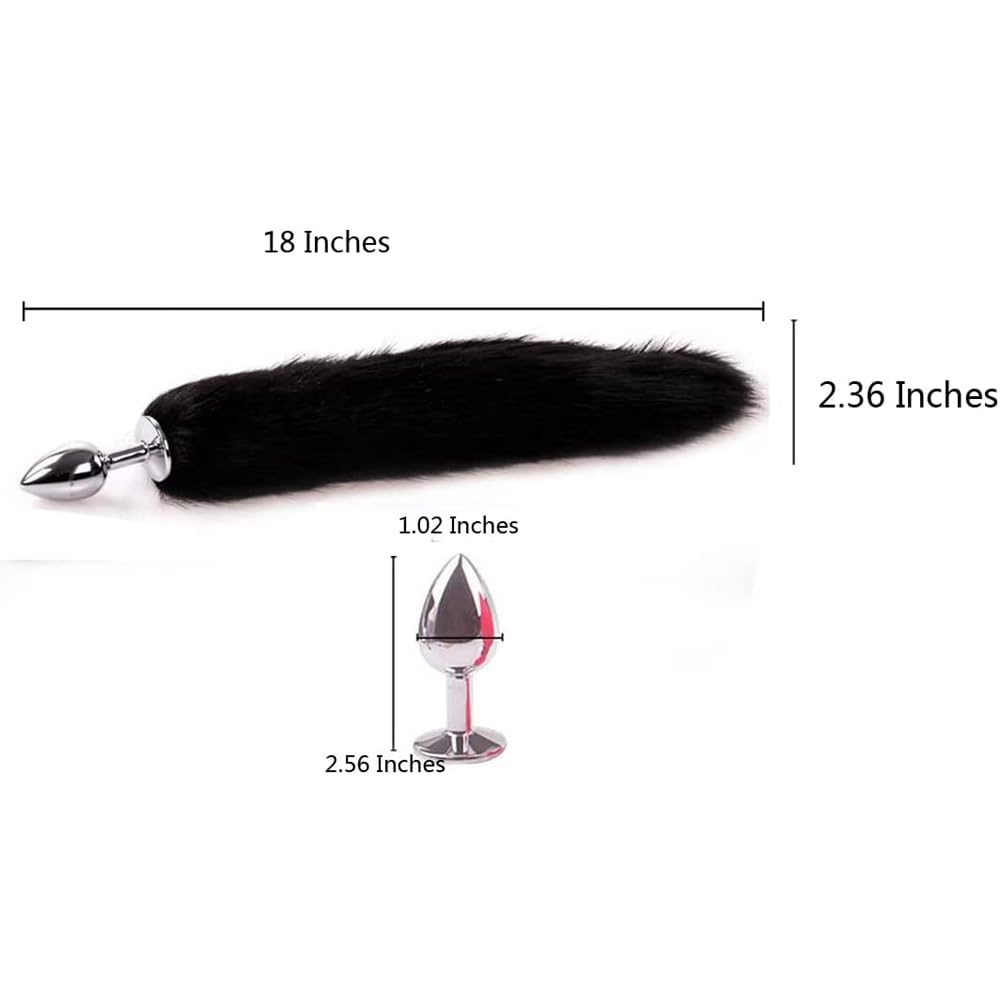 Ooiixx Butt Plug Fox Tail Cosplay Anal Plug Anal Butt Plug Adult Sex Toys for Beginner Women Men Couple (18" Black-1): 18"Gray-White