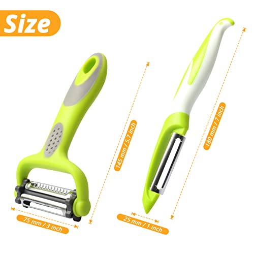 Defutay Vegetable Peelers For Kitchen, 3 In 1 Potato Peelers Stainless Steel Professional Peeler For Potato, Apples, Carrots, Cucumber And Various Vegetables And Fruits (Green-2Pc) #TOP1