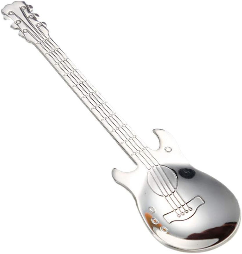 Silver Stainless Steel Cartoon Guitar Spoon Milk Coffee Ice Cream Candy Dessert Teaspoon for Home Bar Useful and Durable，Specialty Spoons，Spoons
