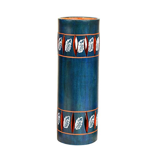 Image of Aakriti Art Creations Handpainted Terracotta Flower Vase | Matte Blue Autumn Leaf Floral Decorative Vase | Handmade Tall Vase for Living Room Table Decor & Housewarming Gift