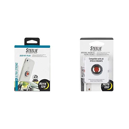 Nite Ize Steelie Dash Mount Kit Plus - Magnetic Car Dash Mount for Smartphones with 2X Holding Power and Restickable Magnet Adapter & STSM-11-R7 Original Steelie Magnetic Phone Socket