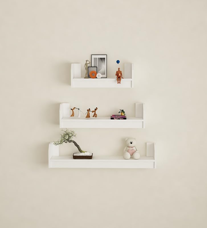 Image of REMI Multipurpose Modular Wall Racks /Shelves /Organiser /Decor Particle Board Wall Shelf (Number of Shelves - 3, White)