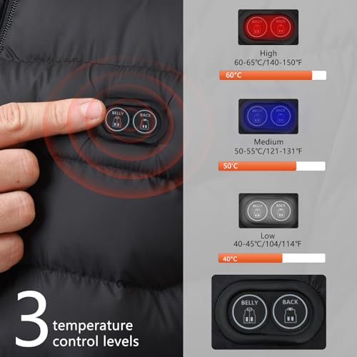 Mincoo Chaqueta Calefactable con Batería 10000mAh, Chaquetas con Calefaccion Hombre y Mujer con 5 Zonas, 3 Temperaturas, Control Doble, Ideal para Senderismo, Esquí y Acampar - imagen 2