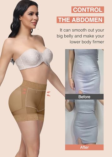 Image of SHAPSHE Butt Lifter Shapewear Shorts for Women, High-Waist Tummy Control | 4 Flexible Waist Stays | Silicone Waist & Leg Grips | Contoured Back Seams | Mesh Thigh Panels | Lace-Trimmed Leg Hem