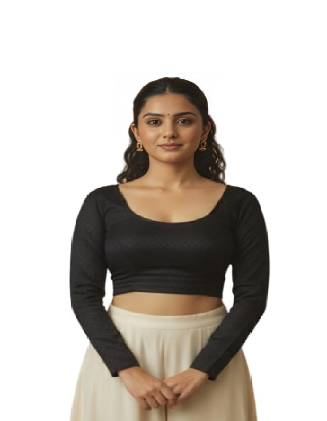 Unity Hub Round Neck Cotton Spandex Stretchable Readymade Blouse for Women | Soft Cotton Lycra Blouse | Comfortable Wear Saree Blouse-picture-53