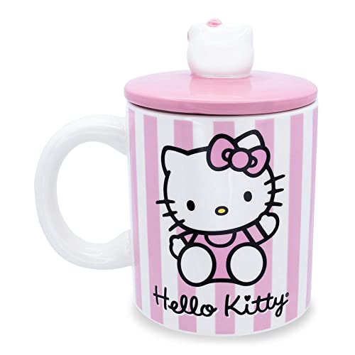 Toynk Sanrio Hello Kitty Pink Stripes Ceramic Mug with Lid - Image 2