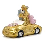 Aoneky Figura de Bodas de Oro para Pastel Tarta - Decoración para 50 Aniversario, Pareja Mayor en Coche Dorado, Regalo para Padres Abuelos, Estatua de Resina, Color Dorado