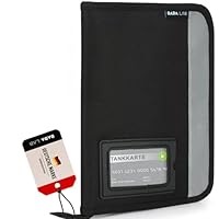 DADA LAB Fahrzeugmappe A5 Handschuhfach Organizer Auto, 4 Fach Stauraum, Reflektionsstreifen, Separates Kartenfach, Dokumentenmappe Schwarz