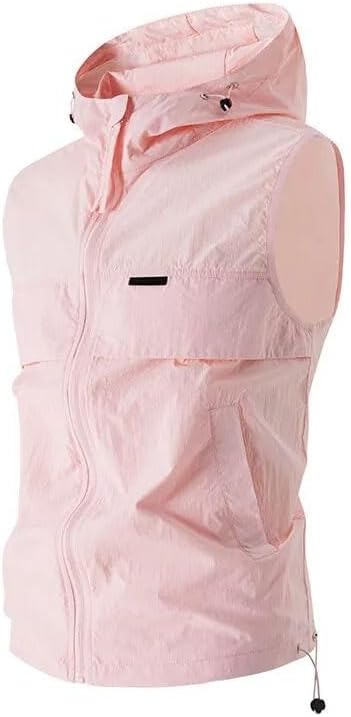 Men's Hooded Sleeveless UV Protection Vest Lightweight Breathable Running Summer Top