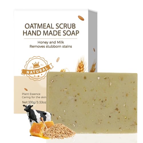 Oatmeal Soap Bar – Honey & Milk Exfoliating Body and Face Soap – Moisturising Cleansing Bar Oil Control for Face – Gentle Exfoliation Daily Care for Women, Men, and Teens 100g