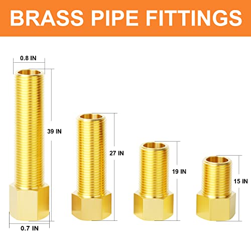 GASHER 4PCS Extension Brass Pipe Fitting, 1/2\" Female to 1/2\" Male Pipe Hex Bushing Adapter Converter Adapter, 40 mm/50 mm/70 mm/100 mm - Thumbnail 4