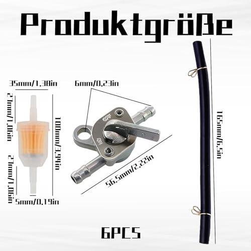 6 Stück Benzinhahn Set, 6mm Benzinhahn Kraftstoffhahn mit Benzinfilter, Benzinschlauch für 50cc/70cc/90cc/110cc/125cc/140cc/150cc, Moped Mofa Motorrad Quad Dirt Bike ATV mit Schlie Funktion