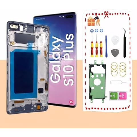 LNONLS for Samsung Galaxy S10 Plus LCD Display Screen Assembly Replacement for Samsung Galaxy S10 Plus LCD Touch Digitizer Screen with Frame S10+ 6.4" G975U G975FD G975A Black without fingerprint Cover