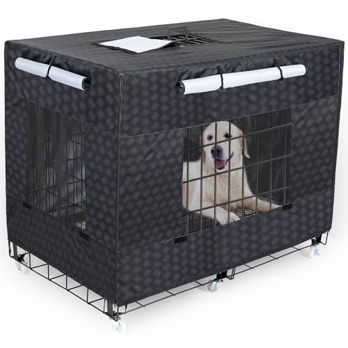 Bienbee Dog Crate Cover, 42 inches Windproof Crate Covers for Dog Cages Breathable Dog Kennel Cover Double Sided Zipper Dog Cage Cover for Wire Dog Cage Indoor Outdoor Protection