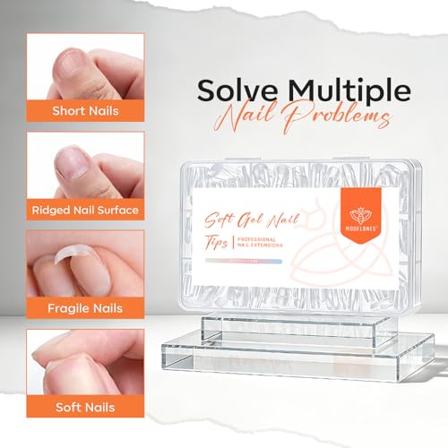Image of Modelones Almond Nail Tips Short Clear Soft Gel Fake Press On Nails Tip | Soft Gel Nail Tips Half Matte Full Cover Clear Acrylic Gel False Press on Extension 12 Sizes