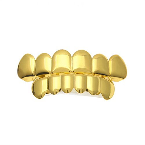 Lotus.flower 1 Set Men Women Gold Plated Hip Hop Teeth Grillz Top Bottom Grill Teeth Grills,One Size Fits Most (4cm1.1cm+5cm1.4cm)