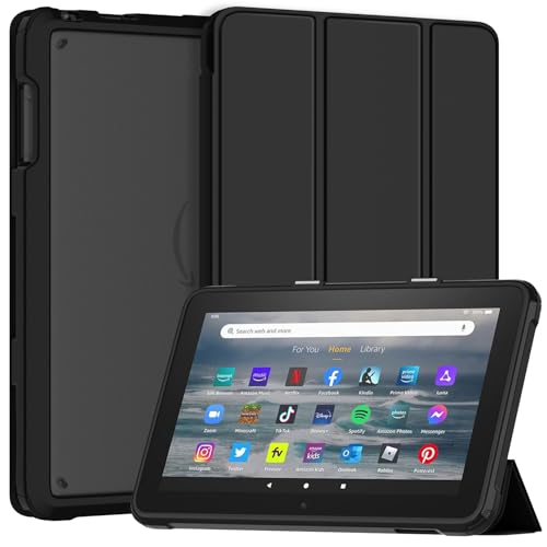 Fire 7 Tablet Case Kids (12th Generation 2022 Release) Sonlaryin Dual Angle Lightweight Trifold Stand with Frosted Transparent Back Case for 7 Kids Tablet Auto Wake/Sleep Also Fit TCL Black