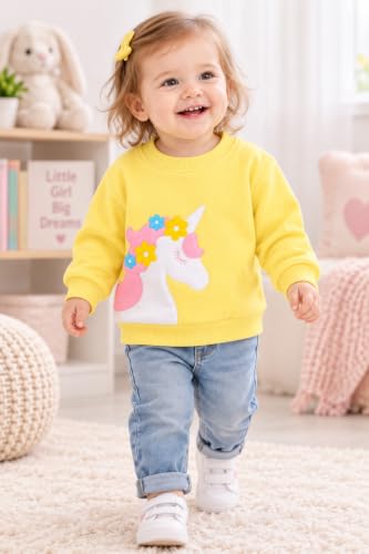 Image of Bold N Elegant Kid's Full Sleeve Unicorn Print Prewinter Cotton Round Neck Sweatshirt Pullover Tee For Infant Toddler Baby Girl's Kids