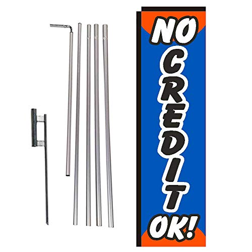 No Credit OK! Outdoor Advertising Flag with 15FT Pole Kit & Ground Spike – Swooper Rectangle Banner Sign Perfect for Auto Dealerships, Car Lots, Used Cars, Financing & Business Promotions