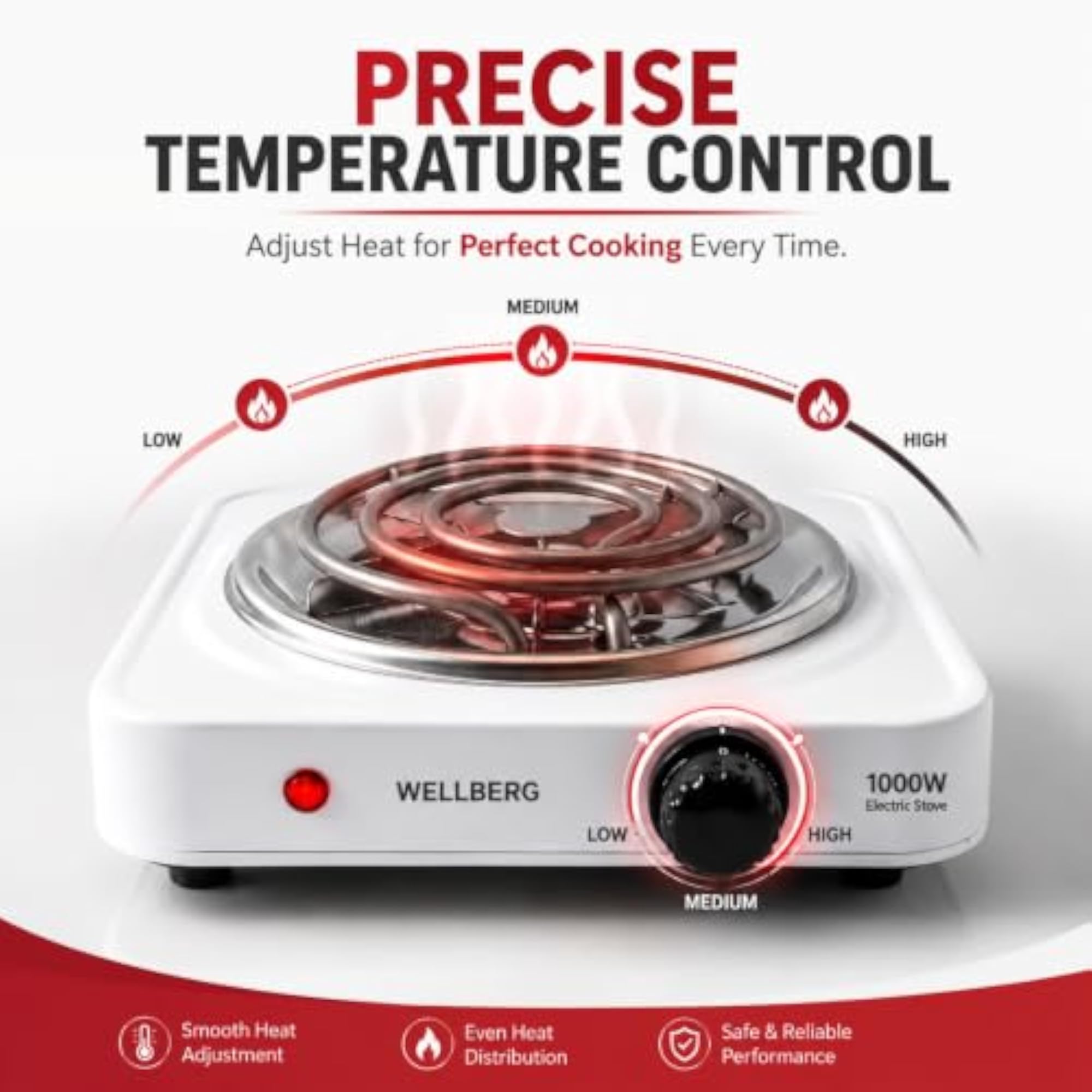 1000W Electric Hot Plate for Home Kitchen with Adjustable Temperature Control