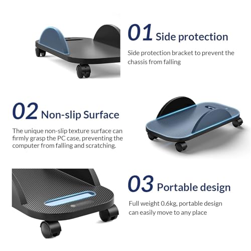 Soporte móvil ajustable para CPU, carrito con ruedas para torre PC, soporte para CPU de piso para accesorios de oficina y hogar miniatura 3