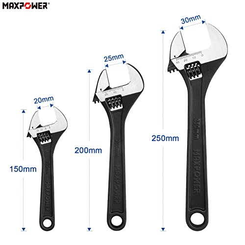 Verstelbare Sleutel, 3 stuks verstelbare moersleutel set, zwart - 150 mm, 200 mm en 250 mm Verstelbare schroefsleutel