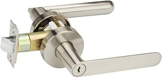 Door Lever Handle Black Simple Lever-Type Door Lock Handle, Indoor Single Tongue Door Handle with Key, for Bedroom Study Privacy Protection (Color : Silver, Size : Door Thickness 35-50mm)