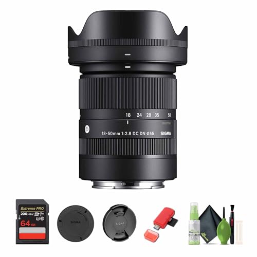 Image of Sigma 18-50mm f /2.8 DC DN Contemporary Sony E (MFR Part #585965) Bundle. Great for Professional Portraits Weddings Indoor /Outdoor Adventure, Wildlife, Travel and Photo use + Accessories