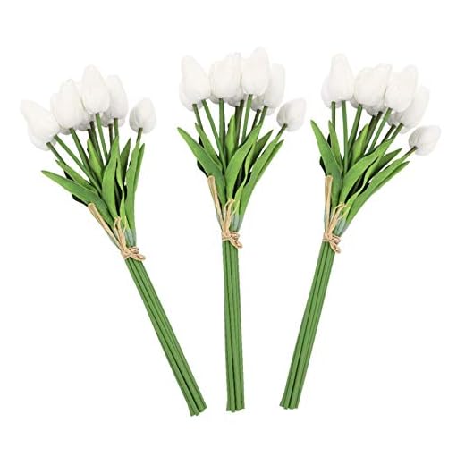 cersalt 30 Piezas de tulipán Artificial, Flores de tulipán Artificiales de Tacto Real para Amantes, Familiares, Amigos, Regalos, Boda, jardín, Tienda, Restaurante(Blanco)