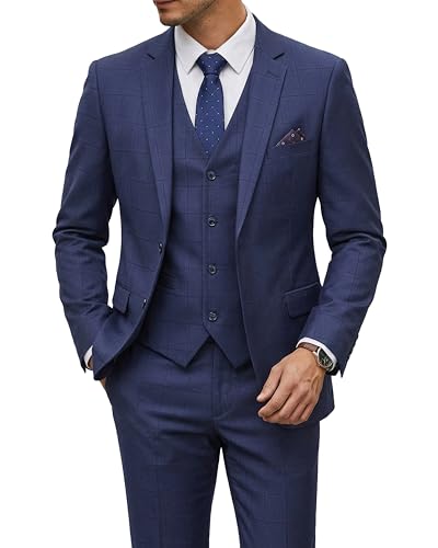 Image of YND Men's 3 Piece Suit with Tie, Solid Color Slim Fit Jacket Vest and Pants