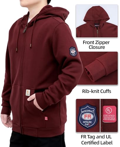 BOCOMAL FR Hoodies Zipper Front 10.5oz Cotton Fleece Flame Resistant Hooded Sweatshirts4