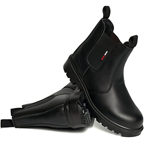 Rock Reptile MENS LEATHER SAFETY DEALER BOOTS TWIN GUSSET CHELSEA WORK STEEL TOE CAP WATERPROOF SHOES SIZE (BLACK uk_footwear_size_system adult men numeric medium numeric_8)