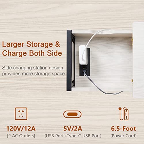 Apicizon End Table With Usb Ports & Power Outlets Charging Station, Nightstand Narrow Flip Top Side Table With Storage Space And Black Bag For Living Room Bedroom, Greige #TOP2