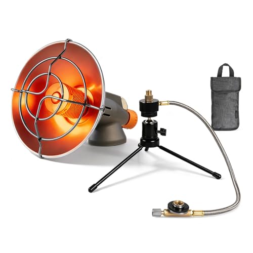 Gasheizstrahler, tragbarer Gasheizer mit 3-stufiger Temperaturregelung (15000-12500-10000 BTU) und 360° schwenkbarem Standfuß für Camping, Terrasse,...