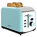 2 Slice Toaster Retro Stainless Steel Toaster with Bagel, Cancel, Defrost Function and 6 Bread Shade Settings, Extra Wide Slot and Removable Crumb Tray (Light Blue)