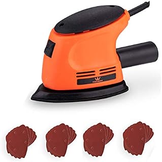 TOPWAY Detail Mouse Electric Sander, 105W Electric Palm Corner Sander with Dust Extraction Port for Home Decoration Furniture Finishing, 20Pcs Sanding Pads Included 100179