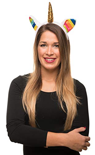 Balinco Hairband in White with Unicorn Unicorn in Gold Headband Hairband made of Plush Ears For Halloween Christmas Carnival Head Accessories - Image 2