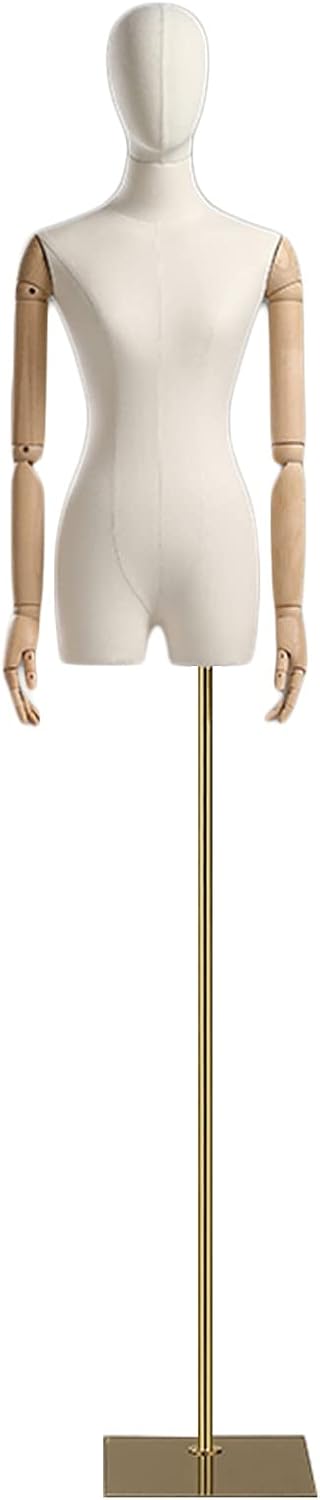Female Mannequin Torso Body, Move Half Body Woman Dummy Manikin with Metal Base, Fashion Dress Form Tailors Bust, Apply to Shop Clothing Display,Glod-A