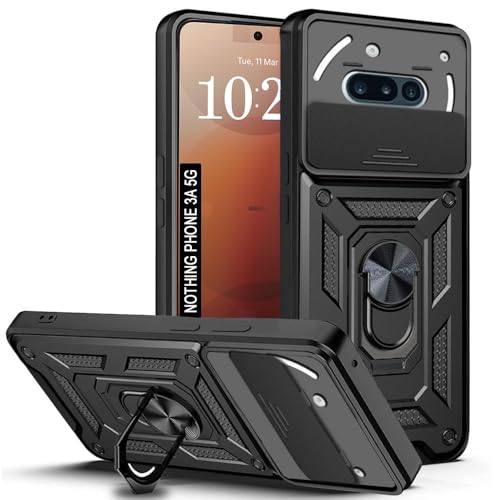 Image of Luxe Back Cover for Nothing Phone 3(a) 5G | D10 Tough Armor Case | Sliding Camera Shield | 360 Protection | Kickstand Ring Holder | Military-Grade Shockproof Bumper Case