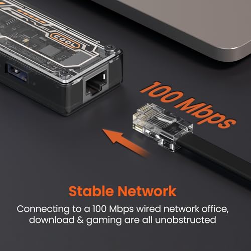 Image of Portronics MPort View One 5-in-1 USB Type-C USB Hub /Docking Station,Type-C PD&Data, USB 3.0 SuperSpeed,USB 2.0,RJ45 Ethernet, 4K@30Hz HDMI,Transparent Case for Laptop, PC & More (Black)