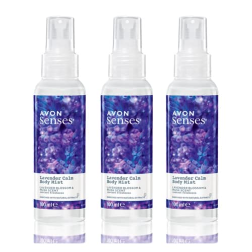 3 x 100ml Avon Senses Lavender Calm Body Mist - can be used as room spray too - Lavender Blossom and Musk Calming mist