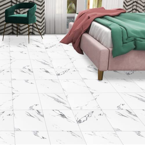 Peel And Stick Floor Tile White Marble Look Vinyl Flooring Peel And Stick Waterproof And Durable Self-Adhesive And Removable Diy Flooring For Transfer Bathroom Kitchen Rentals 12 Inch (10 Pcs) #TOP7