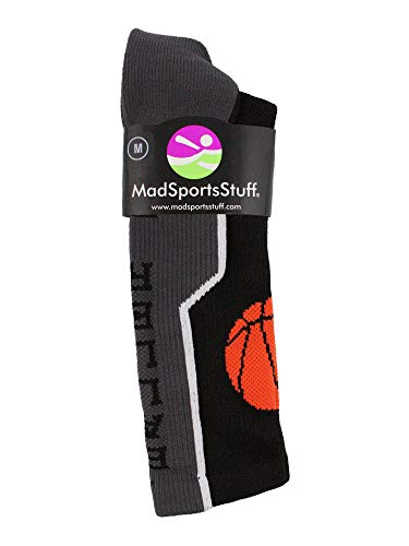 MadSportsStuff Baller Basketball Logo Crew Socks (Black/Orange, Medium)