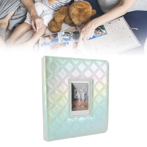 Photo Album 36 Pages | 288 & 1 Compartments PU Leather Cover | Shielded PVC Lining for 3in Photos/Cards/Tickets | Lightweight & Tough Memory Keeper (Colorful Green)